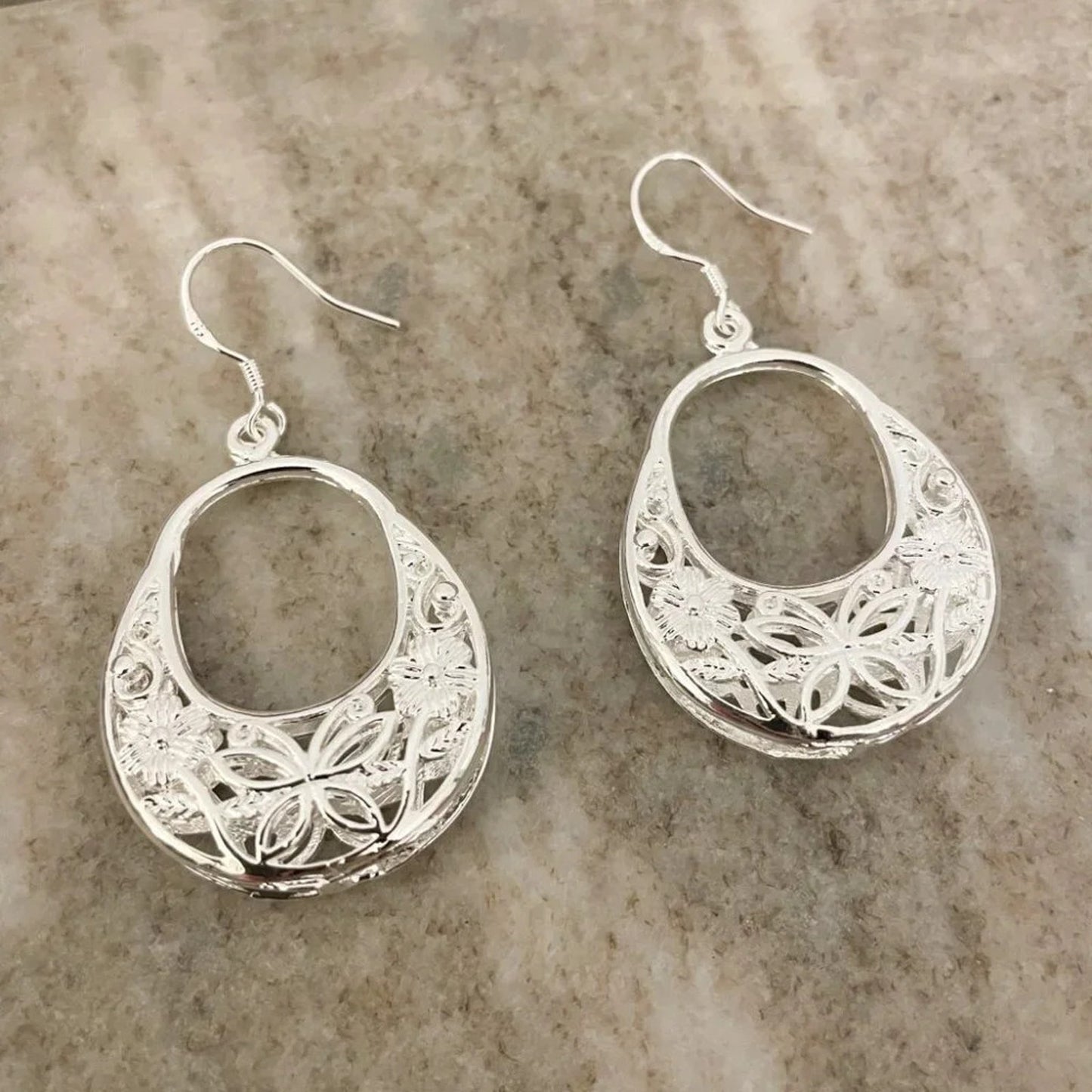 925 Sterling Silver Flower Hoop Earrings Dangle Flower Hoop Dangle Drop Earrings