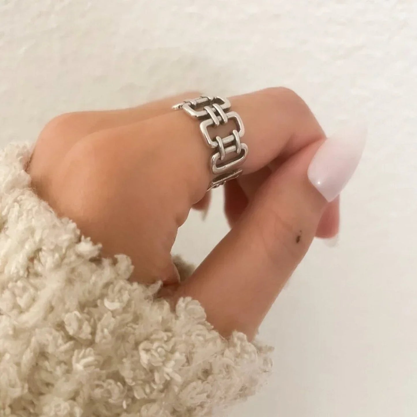 925 Sterling Silver Link Ring Minimalist Dainty Adjustable Ring Thumb Ring