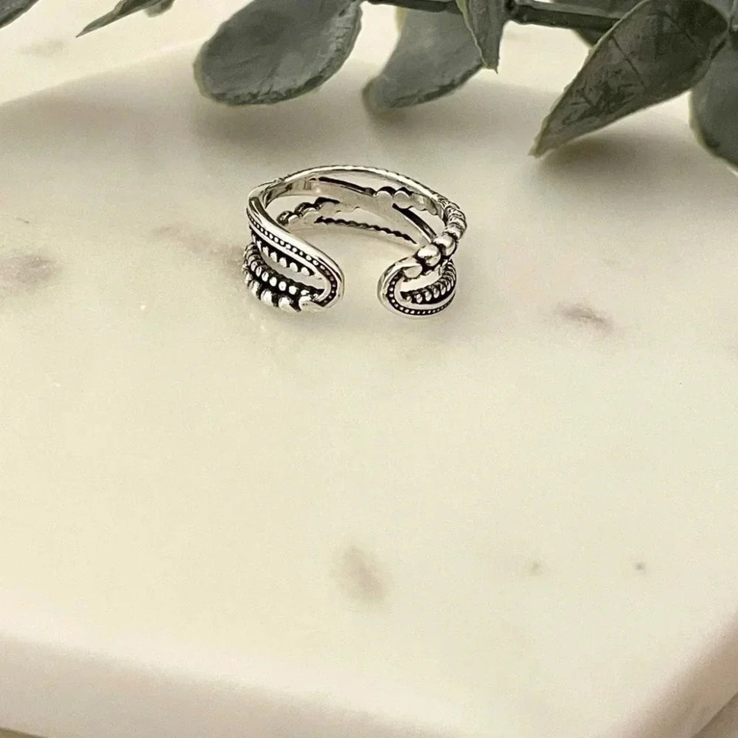 925 Sterling Silver Minimalist Twist Bead Ring Stackable Dainty Ring