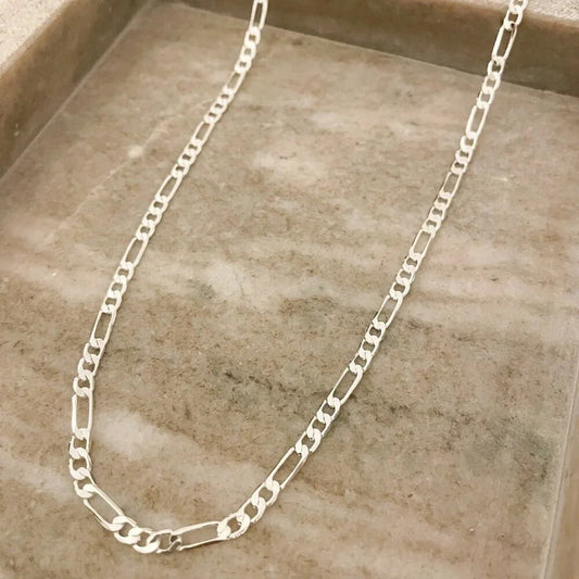 925 Sterling Silver Figaro Chain Necklace Flat Link Necklace 4 MM Links