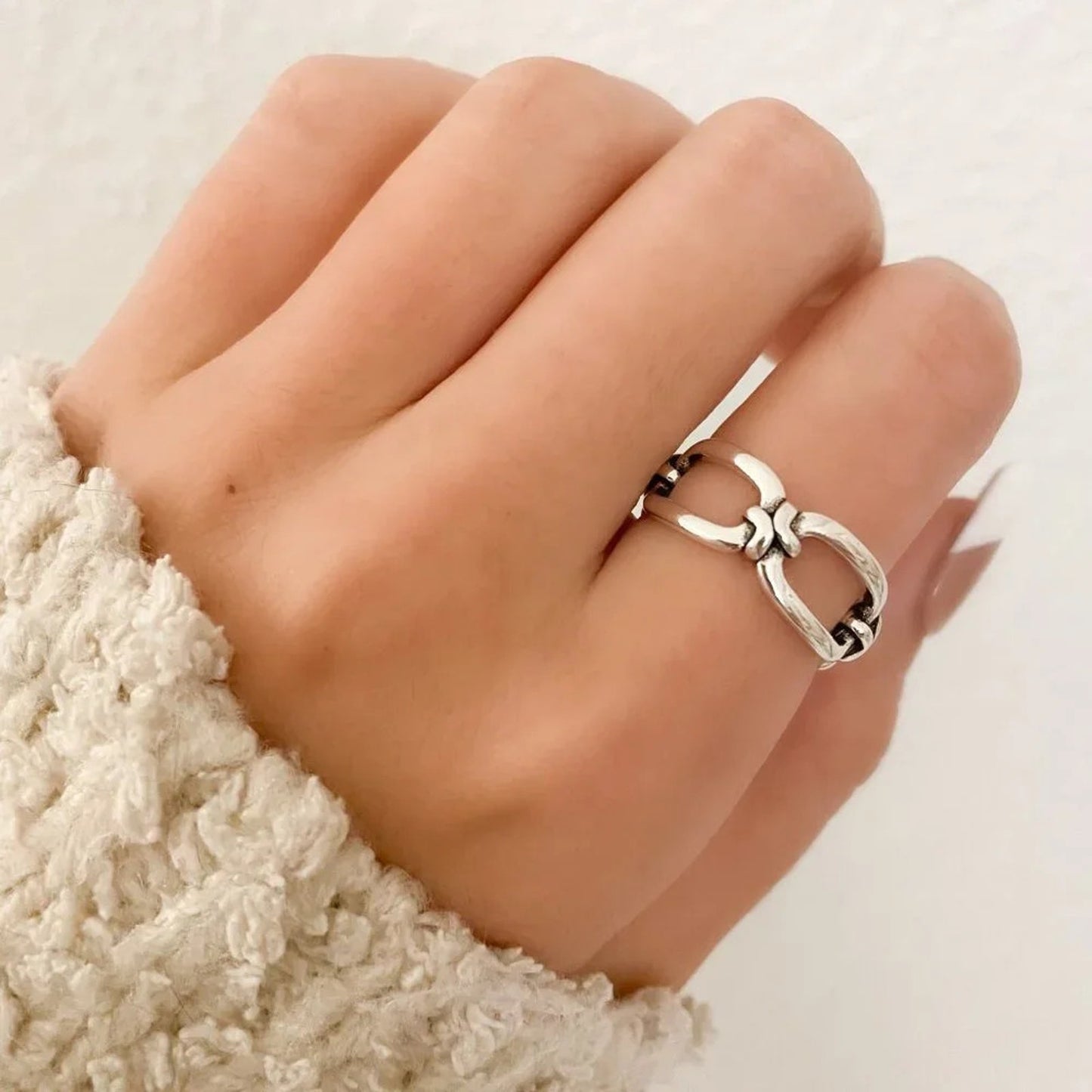 925 Sterling Silver Minimalist Ring Buckle Ring Layer Ring Knot Ring