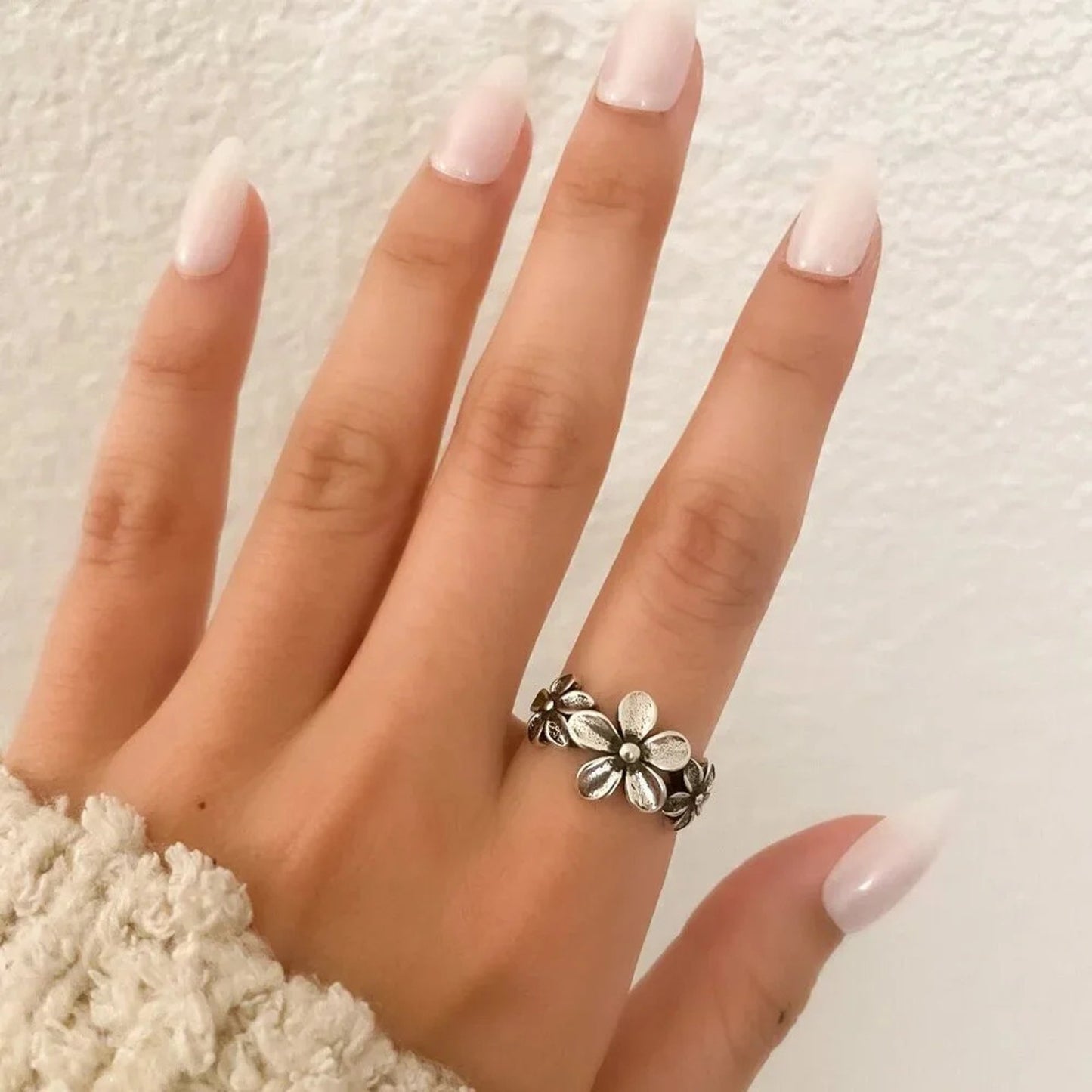 925 Sterling Silver Vintage Flower Ring Dainty Minimalist Ring