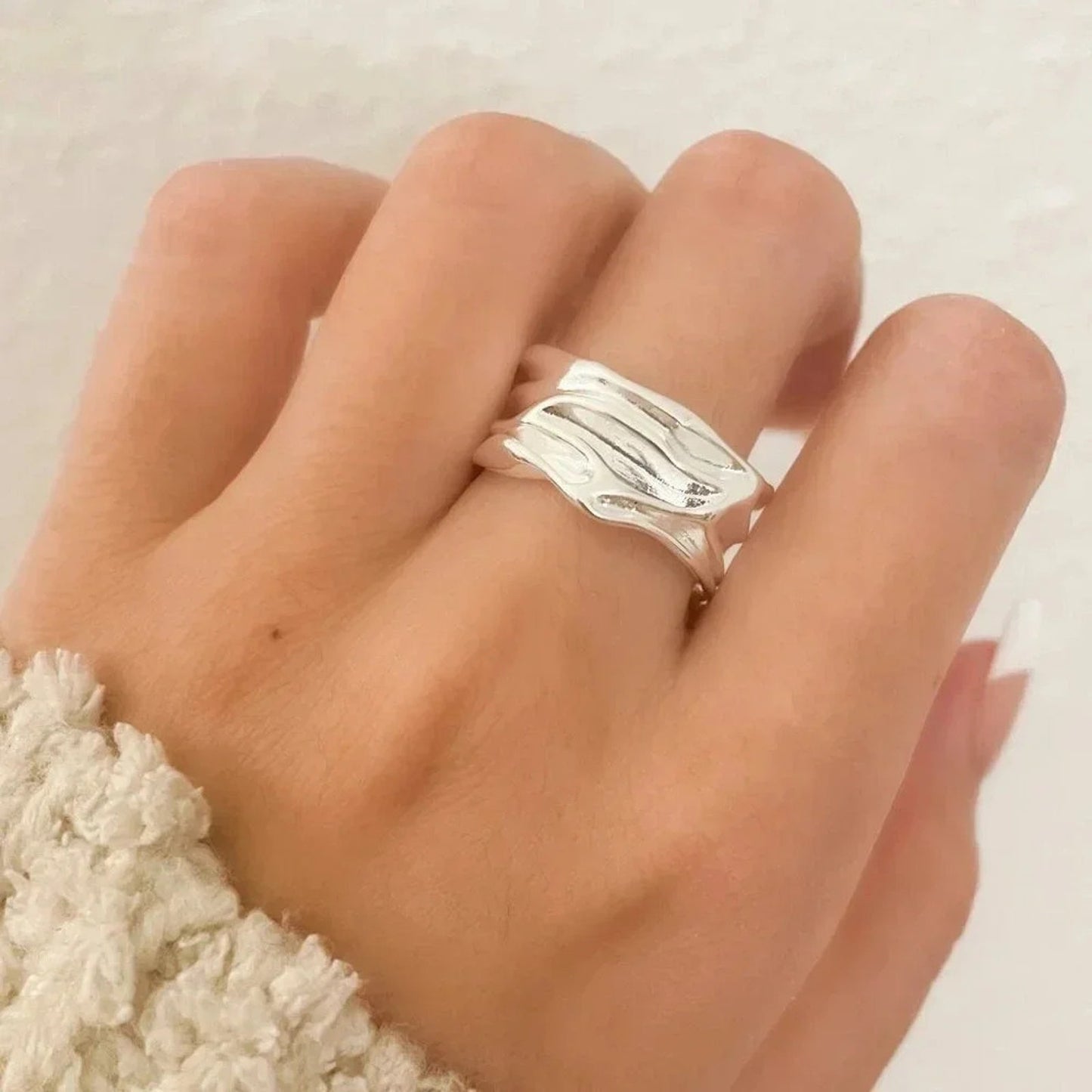 925 Sterling Silver Chunky Ring Textured Ring Large Bold Statement Ring