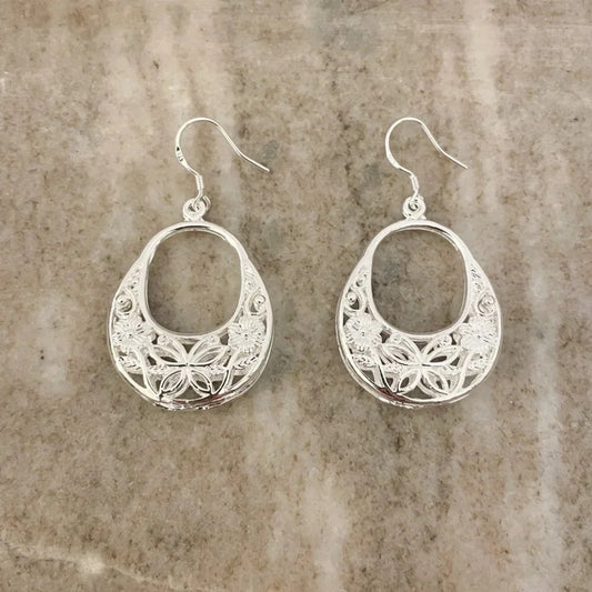 925 Sterling Silver Flower Hoop Earrings Dangle Flower Hoop Dangle Drop Earrings
