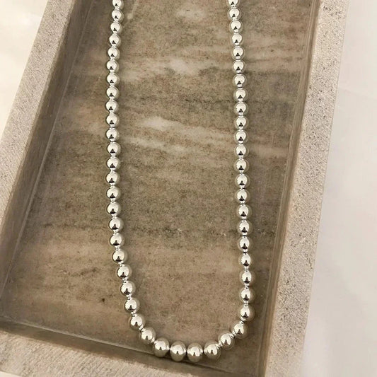 925 Sterling Silver Bead Necklace 8 MM Bead Necklace Ball Statement Necklace