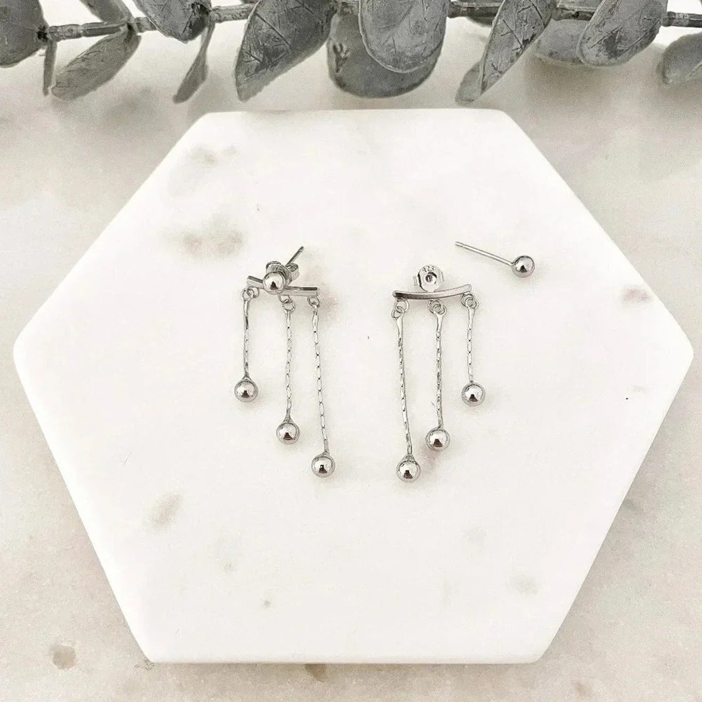925 Sterling Silver Dangle Ball Earrings Long Drop Earrings Minimalist Dainty