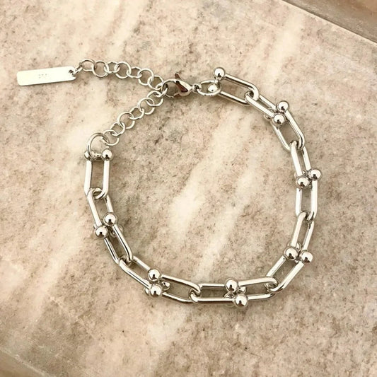925 Sterling Silver U-Link Bracelet Horseshoe Bracelet Chunky Modern Bracelet