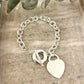 925 Sterling Silver Bead Heart Toggle Bracelet Chunky Thick Bold Link Bracelet