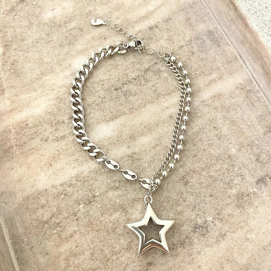 925 Sterling Silver Chunky Star Bracelet Link Bracelet Modern Statement Bracelet