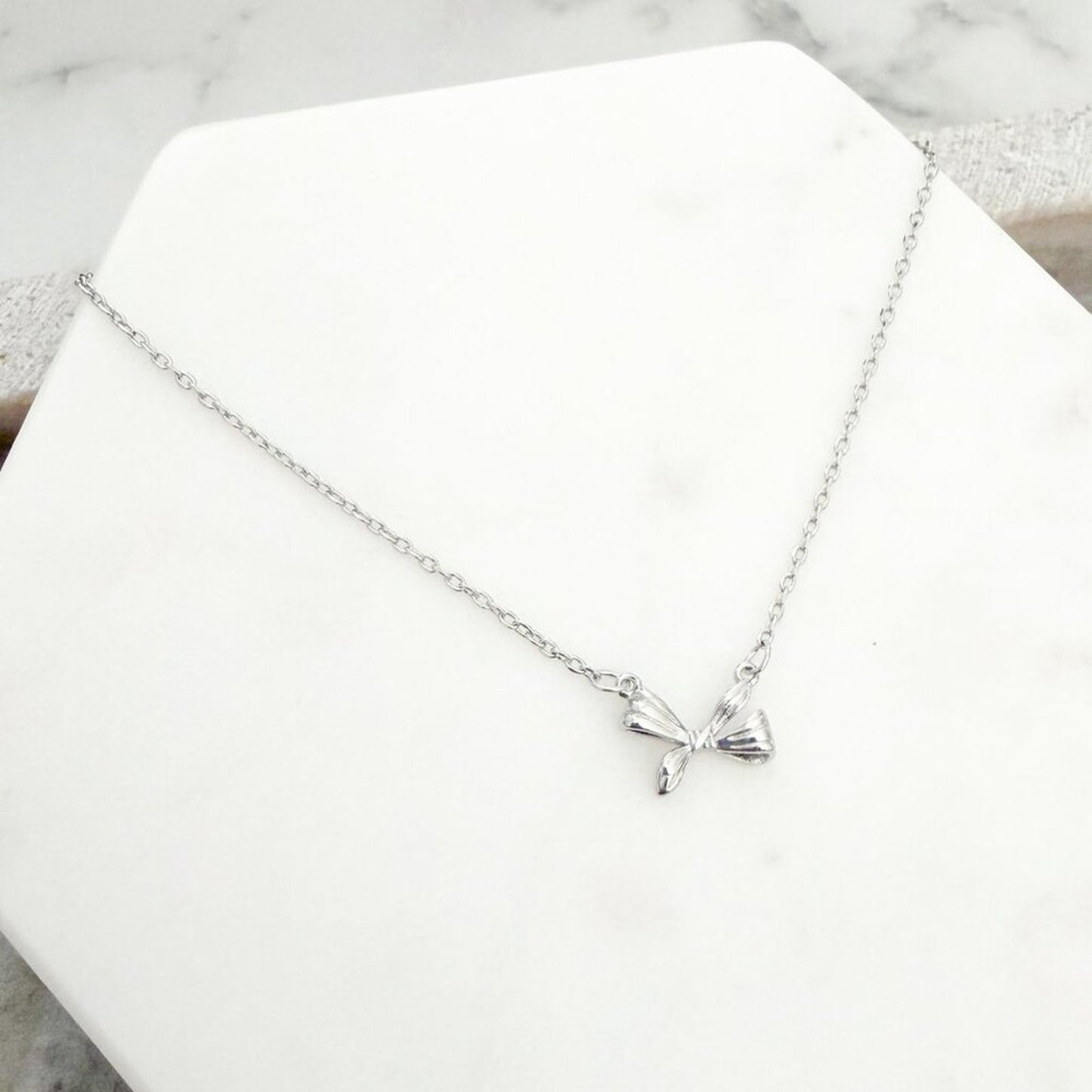 925 Sterling Silver Mini Bow Necklace Bow Pendant Necklace Dainty Necklace