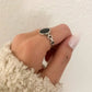 925 Sterling Silver Black Circle Ring Curb Chain Ring Band Minimalist Ring