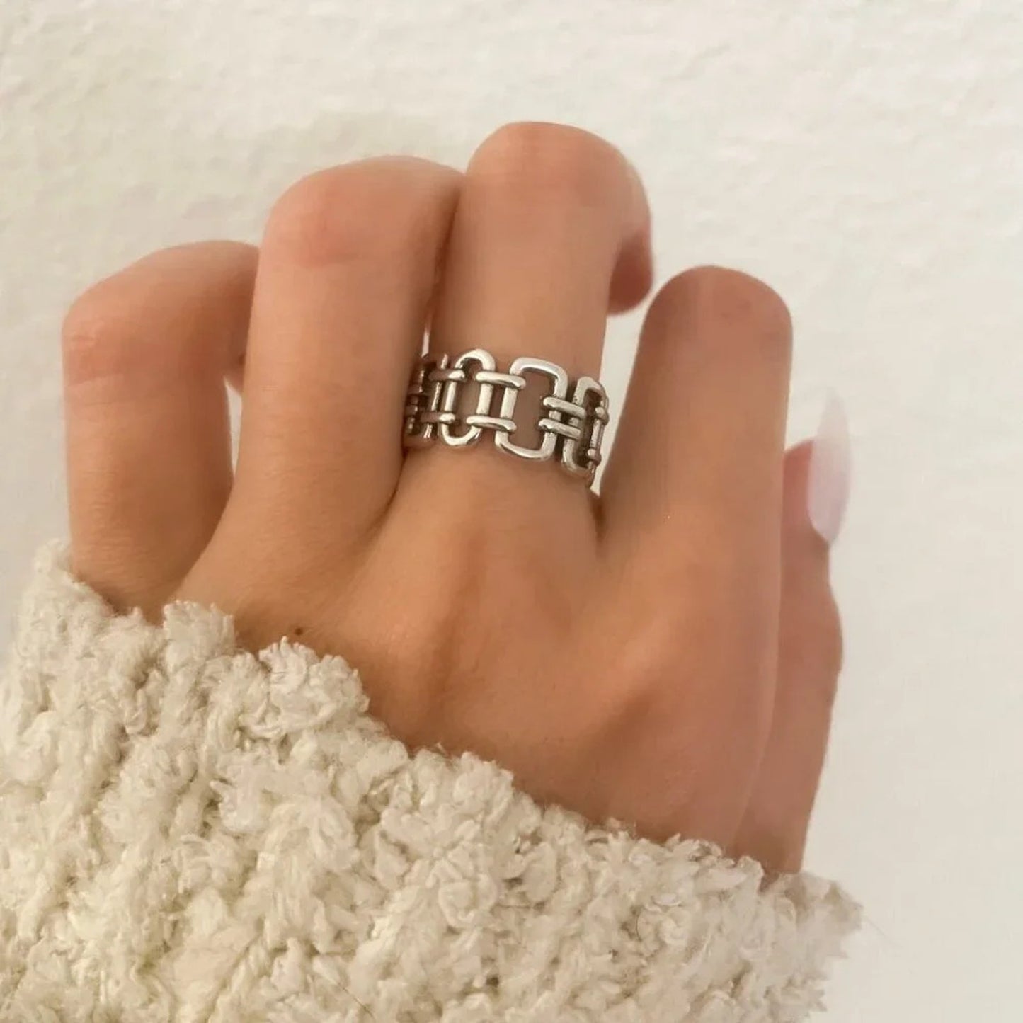 925 Sterling Silver Link Ring Minimalist Dainty Adjustable Ring Thumb Ring
