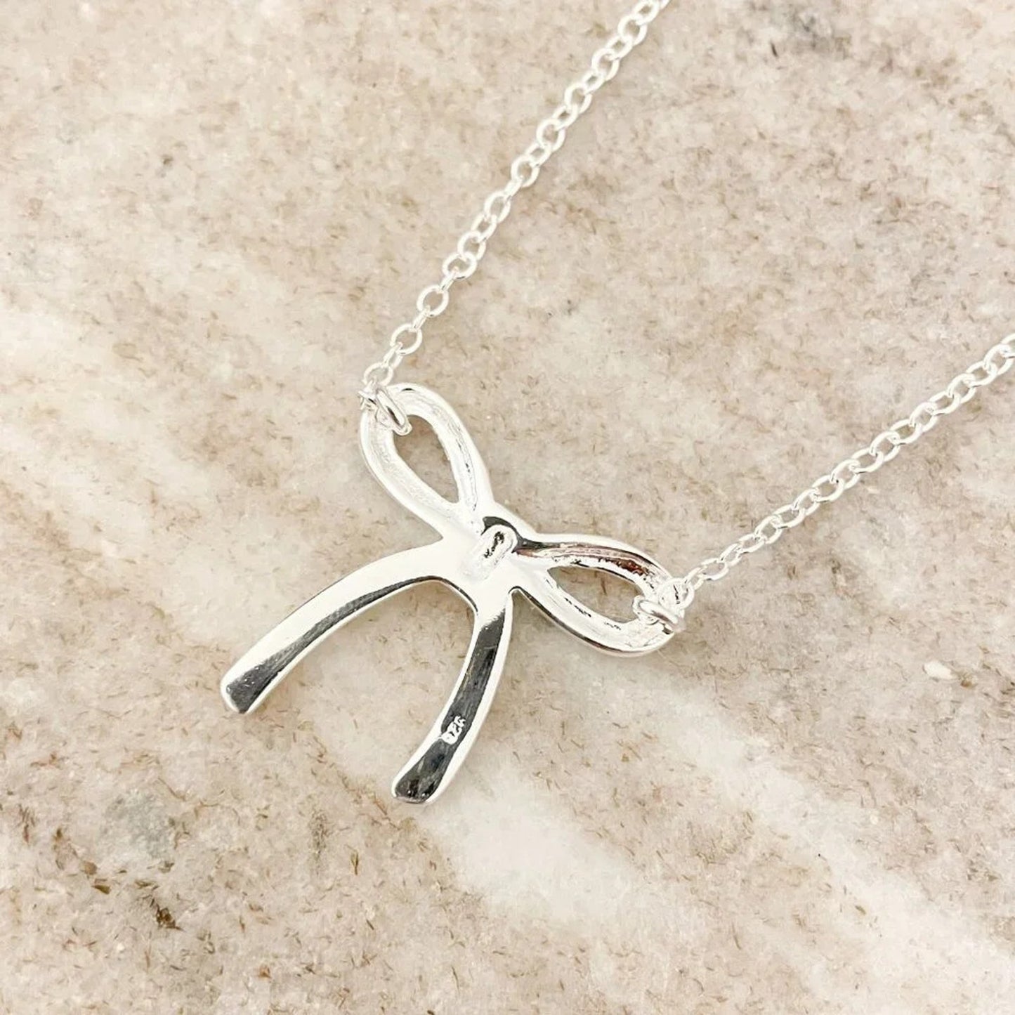 925 Sterling Silver Bow Necklace Large Bow Necklace Bow Pendant Necklace