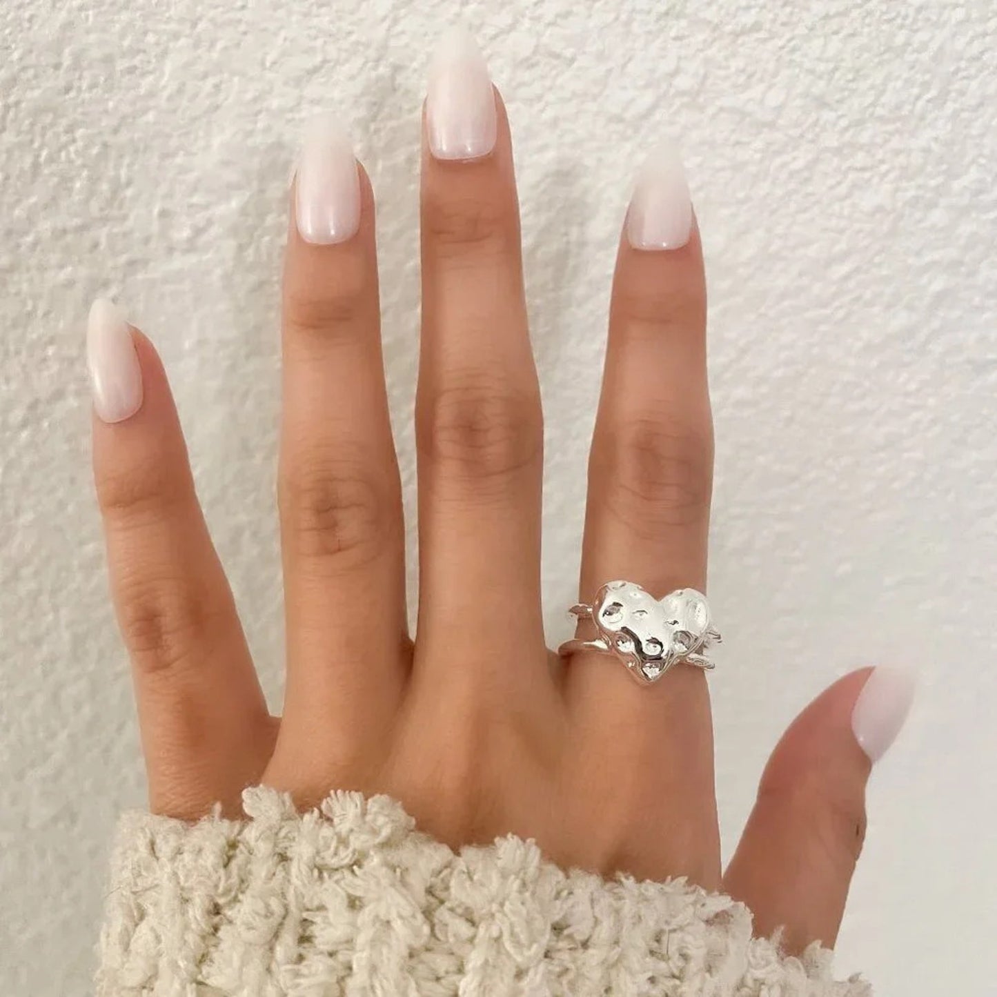 925 Sterling Silver Textured Foil Heart Ring Geometric Ring Silver Heart Ring