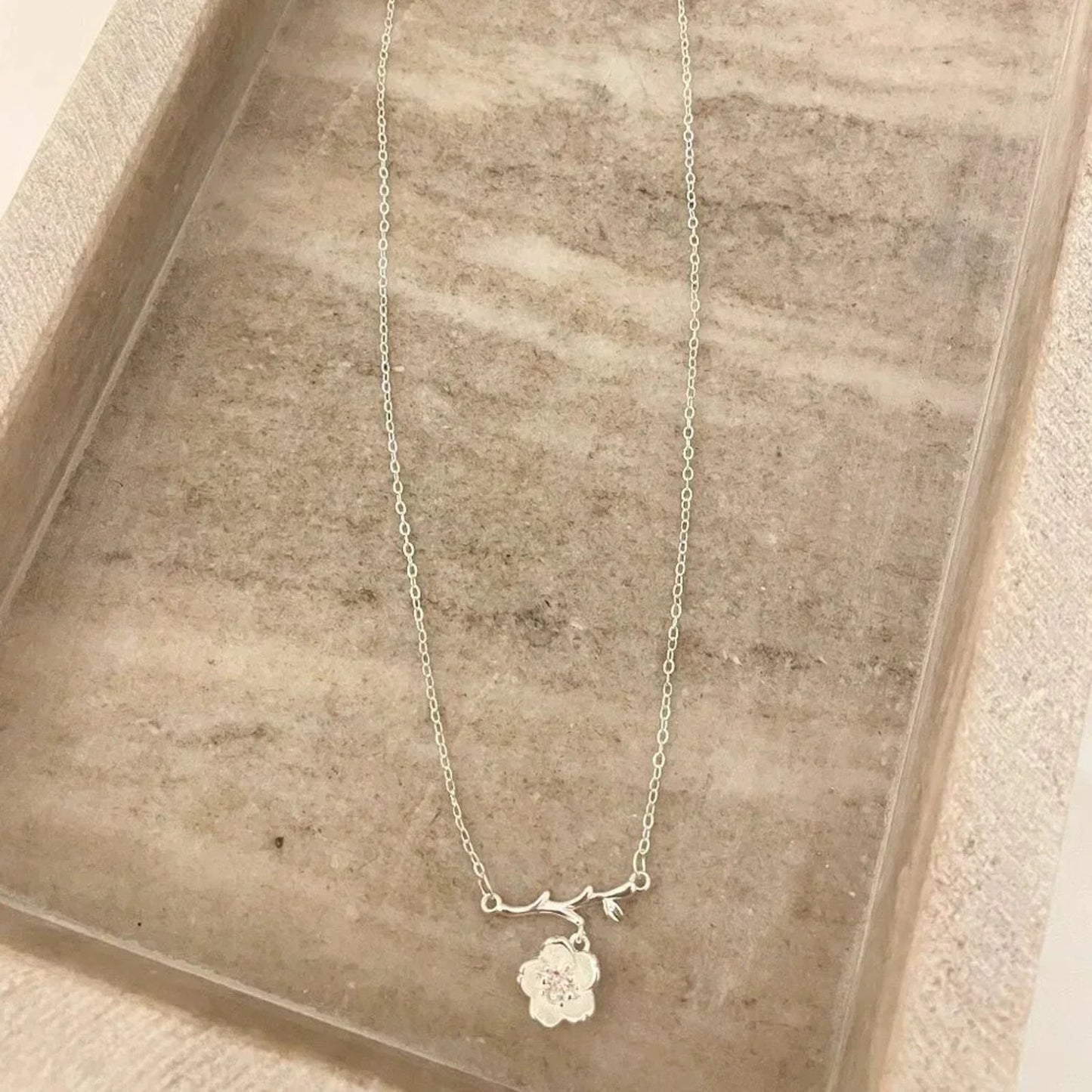 925 Sterling Silver Flower Necklace Dainty Minimalist Necklace White & Pink