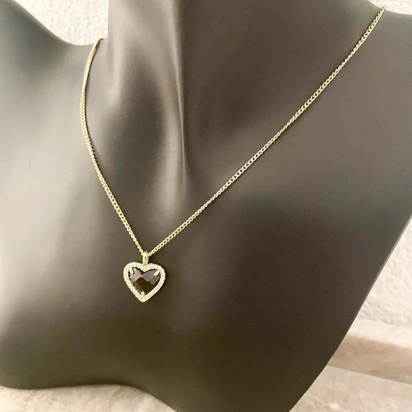 925 Sterling Silver Black Heart Diamond Necklace Dainty Gold Heart Necklace