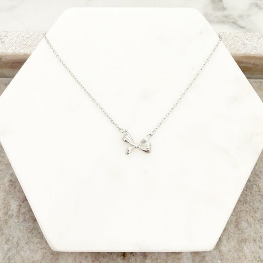 925 Sterling Silver Mini Bow Necklace Bow Pendant Necklace Dainty Necklace