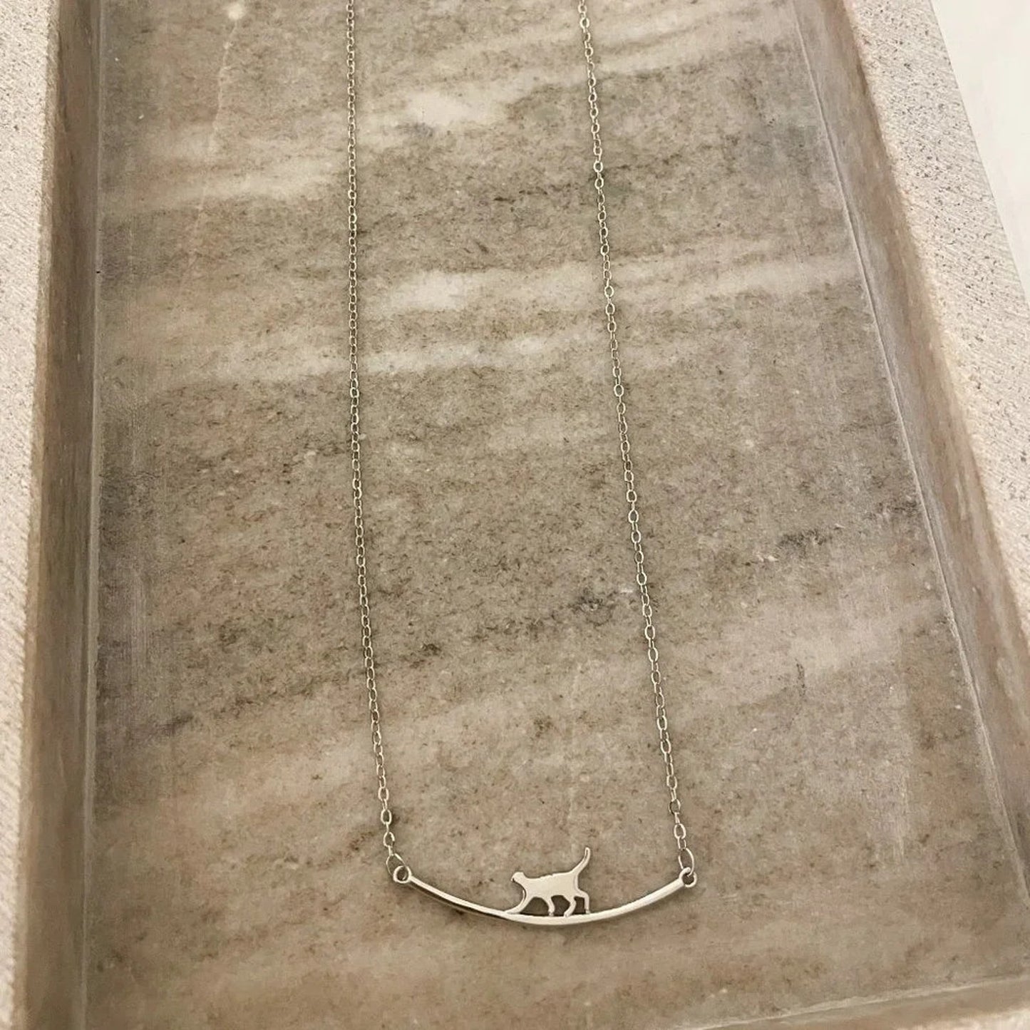 925 Sterling Silver Cat Bar Necklace Curve Bar Necklace Dainty Kitty Necklace