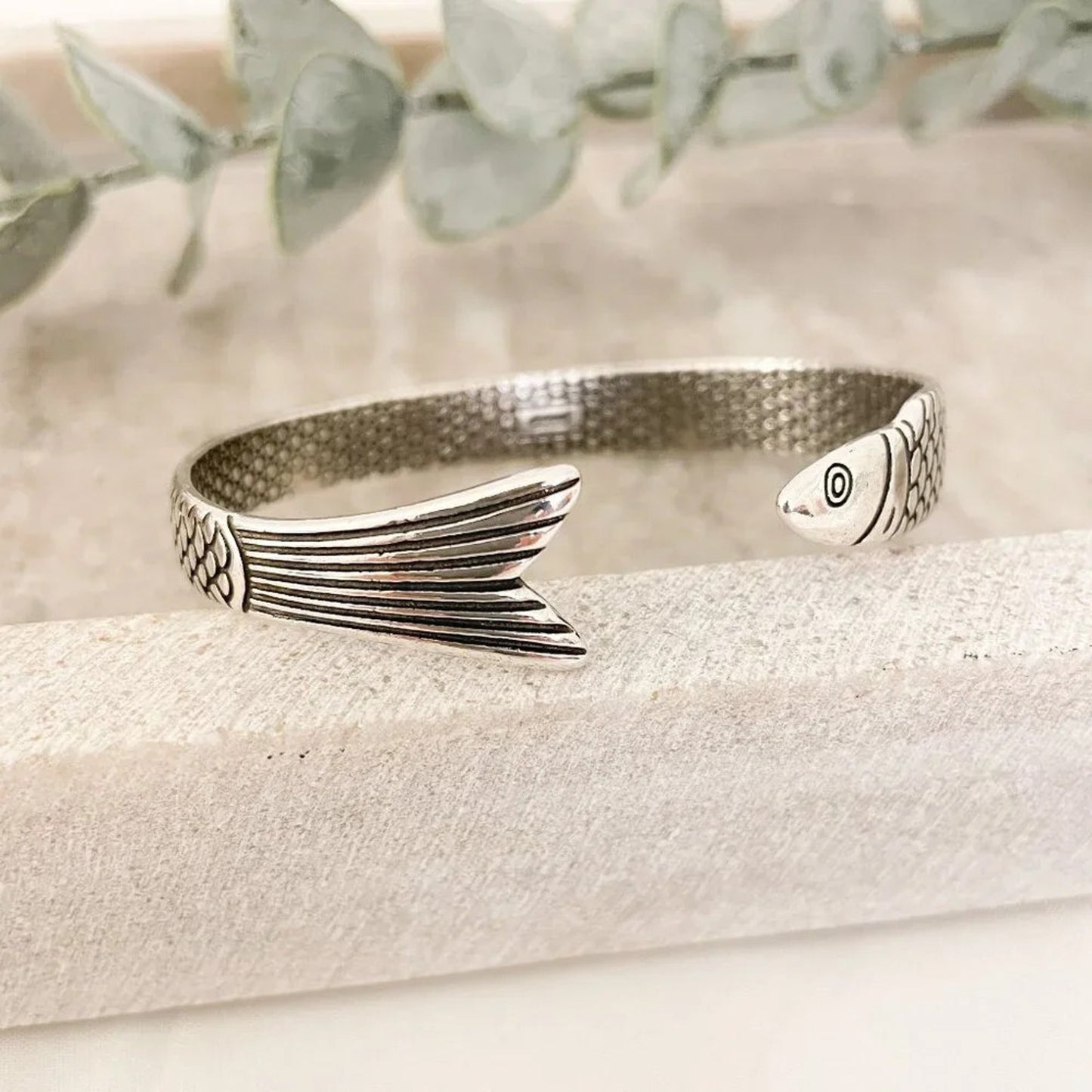 925 Sterling Silver Cuff Bracelet Fish Bracelet Modern Silver Bangle Bracelet