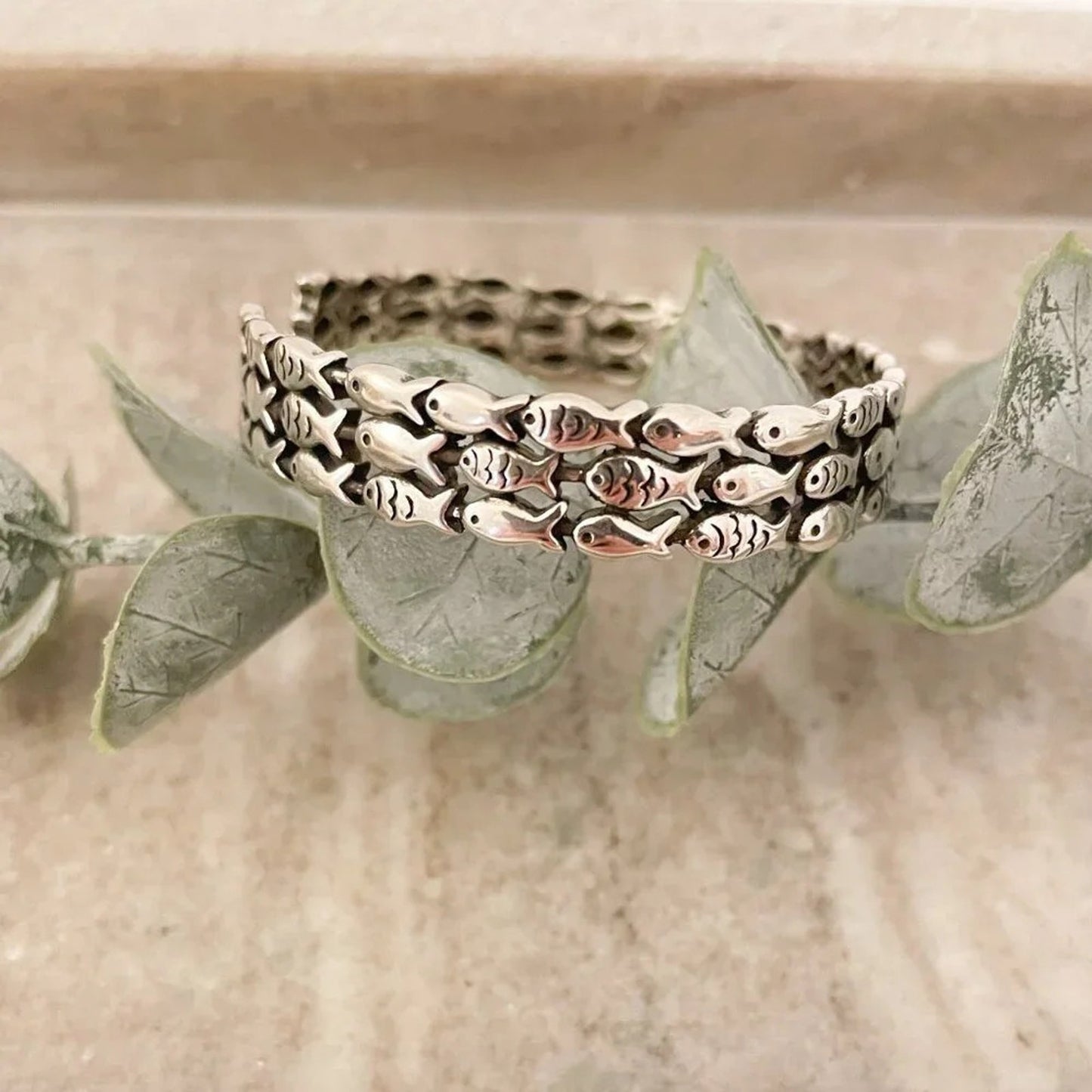 925 Sterling Silver Cuff Bracelet School of Fish Bracelet Silver Bangle Bracelet