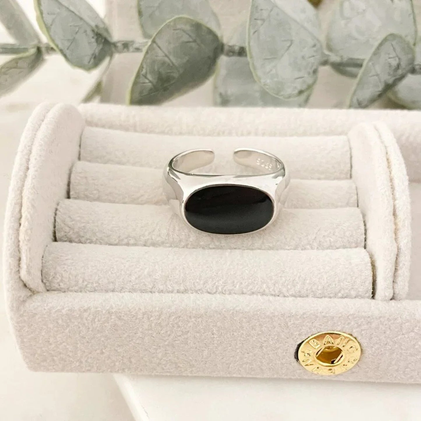 925 Sterling Silver Black Oval Ring Chunky Ring Minimalist Geometric Ring