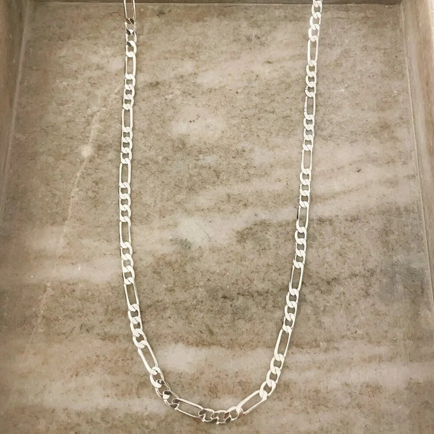 925 Sterling Silver Figaro Chain Necklace Flat Link Necklace 4 MM Links