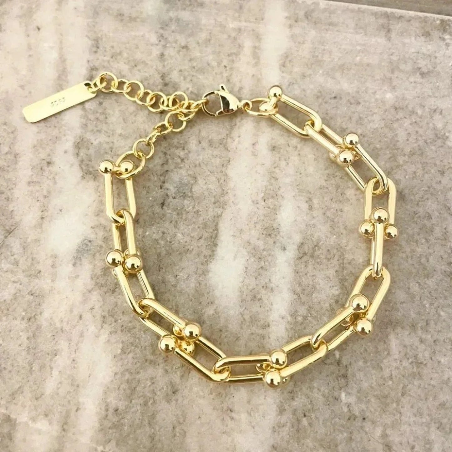 925 Sterling Silver U-Link Bracelet Horseshoe Bracelet Chunky Modern Bracelet