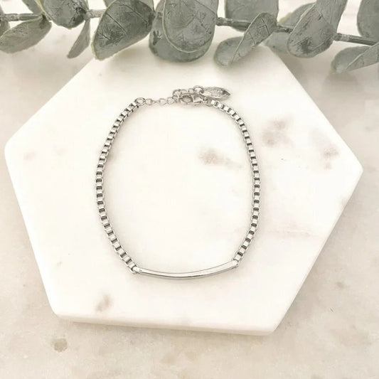 925 Sterling Silver Bar Bracelet Box Chain Bracelet Dainty Minimalist Bracelet