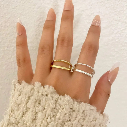 925 Sterling Silver Dainty Minimalist Stackable Ring Two Layer Ring