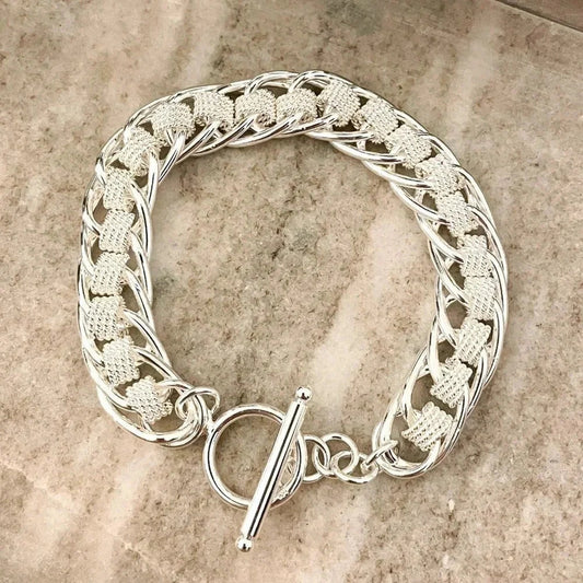 925 Sterling Silver Chunky Chain Link Bracelet Thick Bold Toggle Bracelet