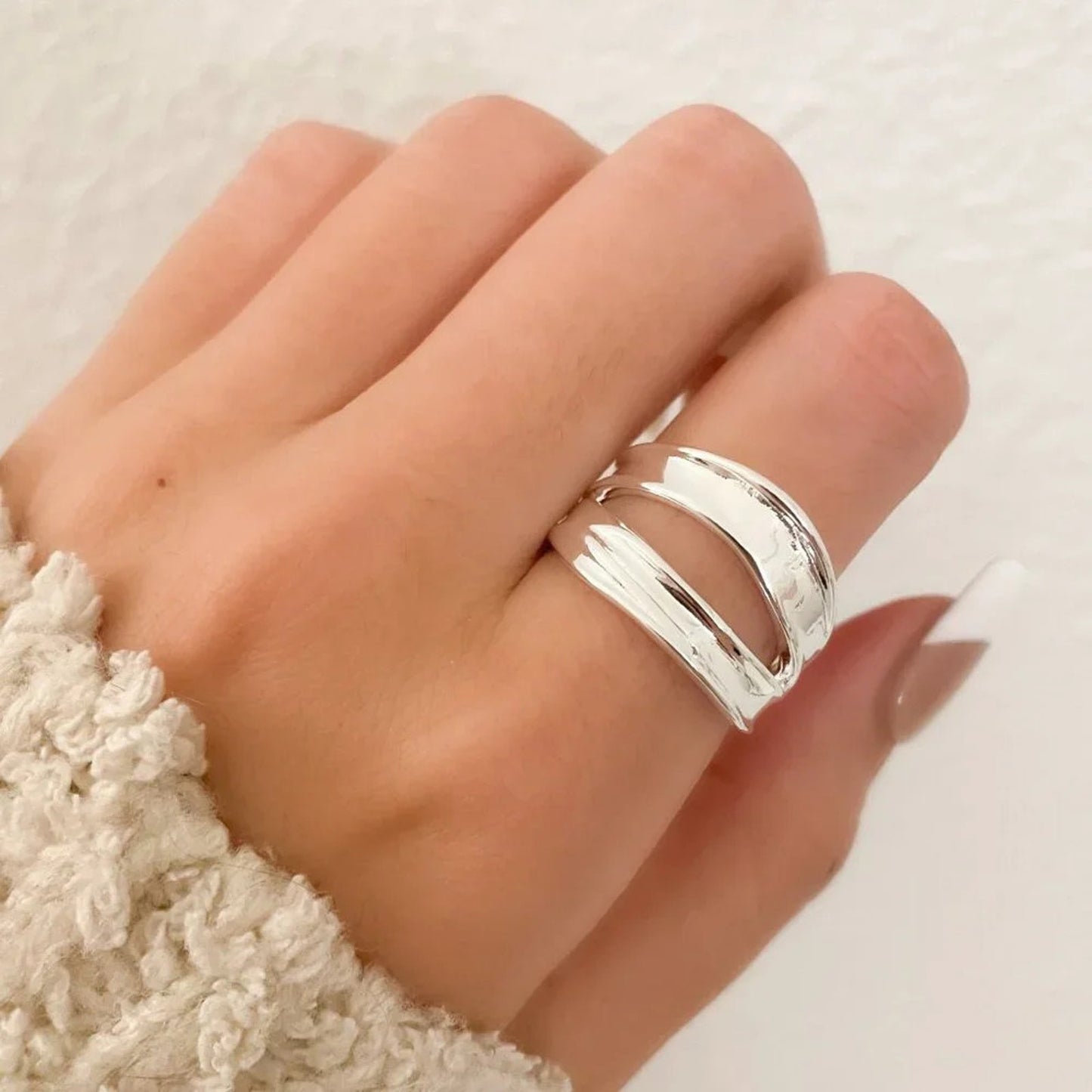 925 Sterling Silver Chunky Ring Layer Ring Large Bold Silver Statement Ring