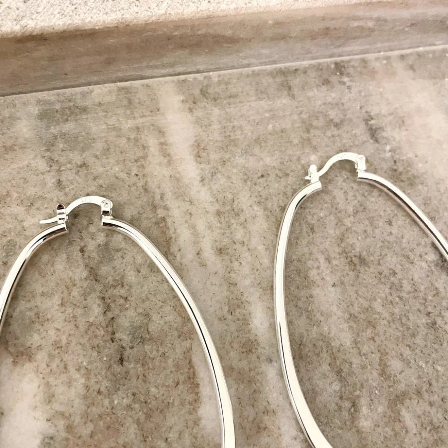 925 Sterling Silver Hoop Earrings Large Oval Silver Hoops Statement Earrings