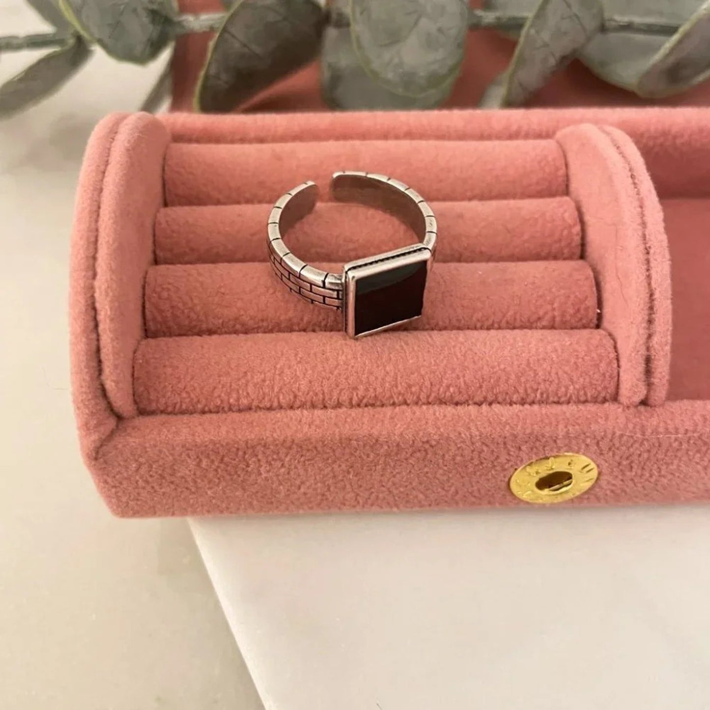 925 Sterling Silver Dainty Black Square Ring Minimalist Stackable Ring