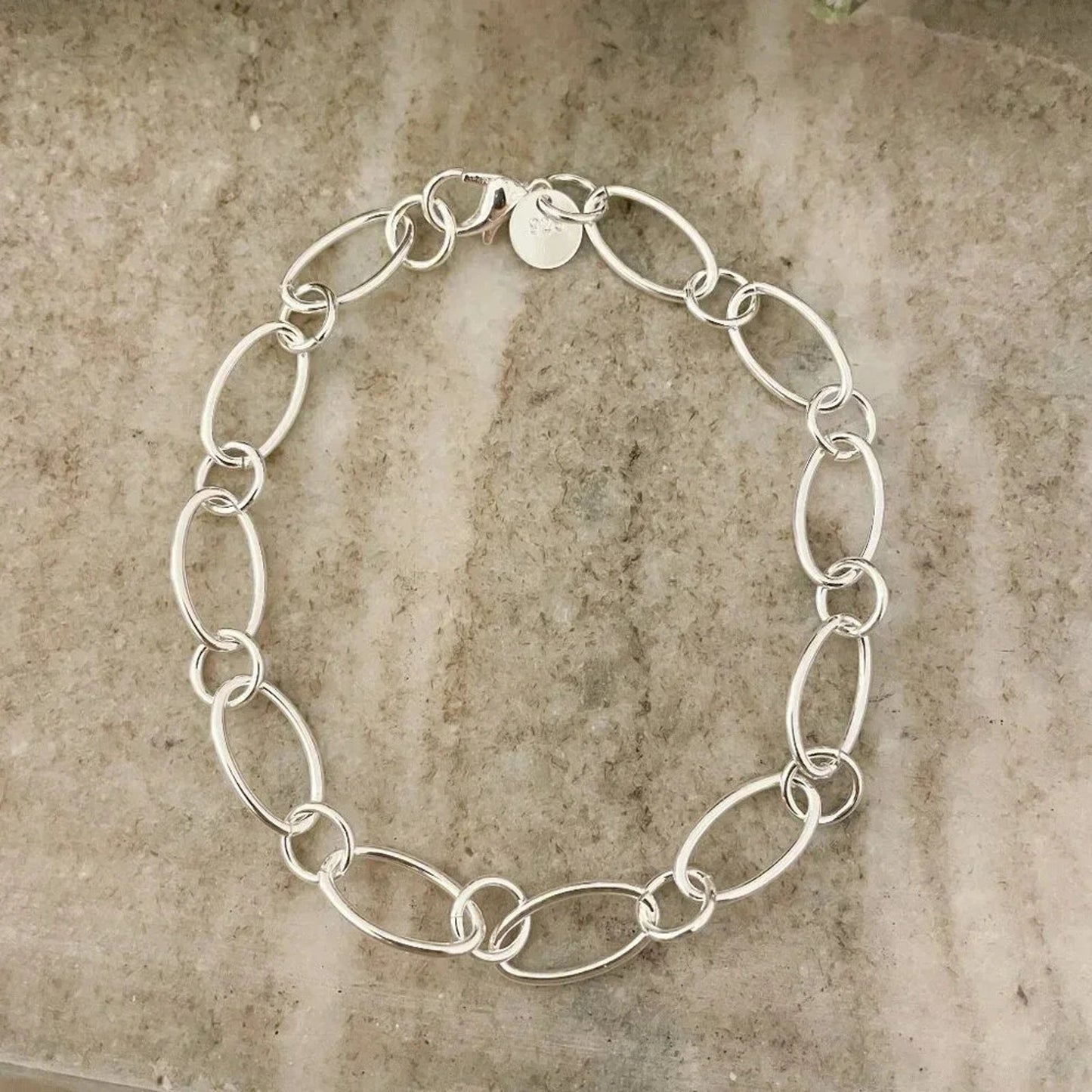 925 Sterling Silver Oval Link Bracelet Dainty Bracelet Round Circle Link Chain