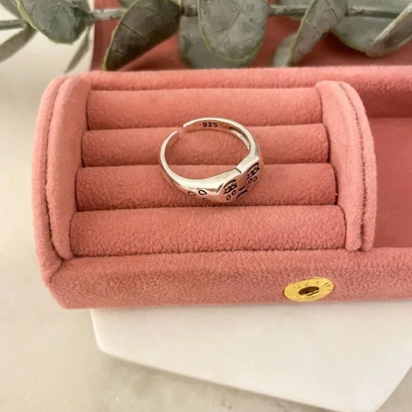 925 Sterling Silver Minimalist Crying Face Ring Sad Face Ring Geometric Ring