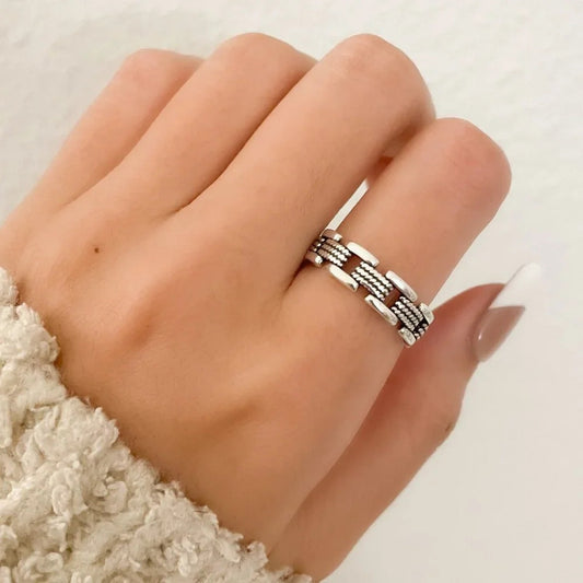 925 Sterling Silver Minimalist Ring Chain Link Ring Modern Ring Band