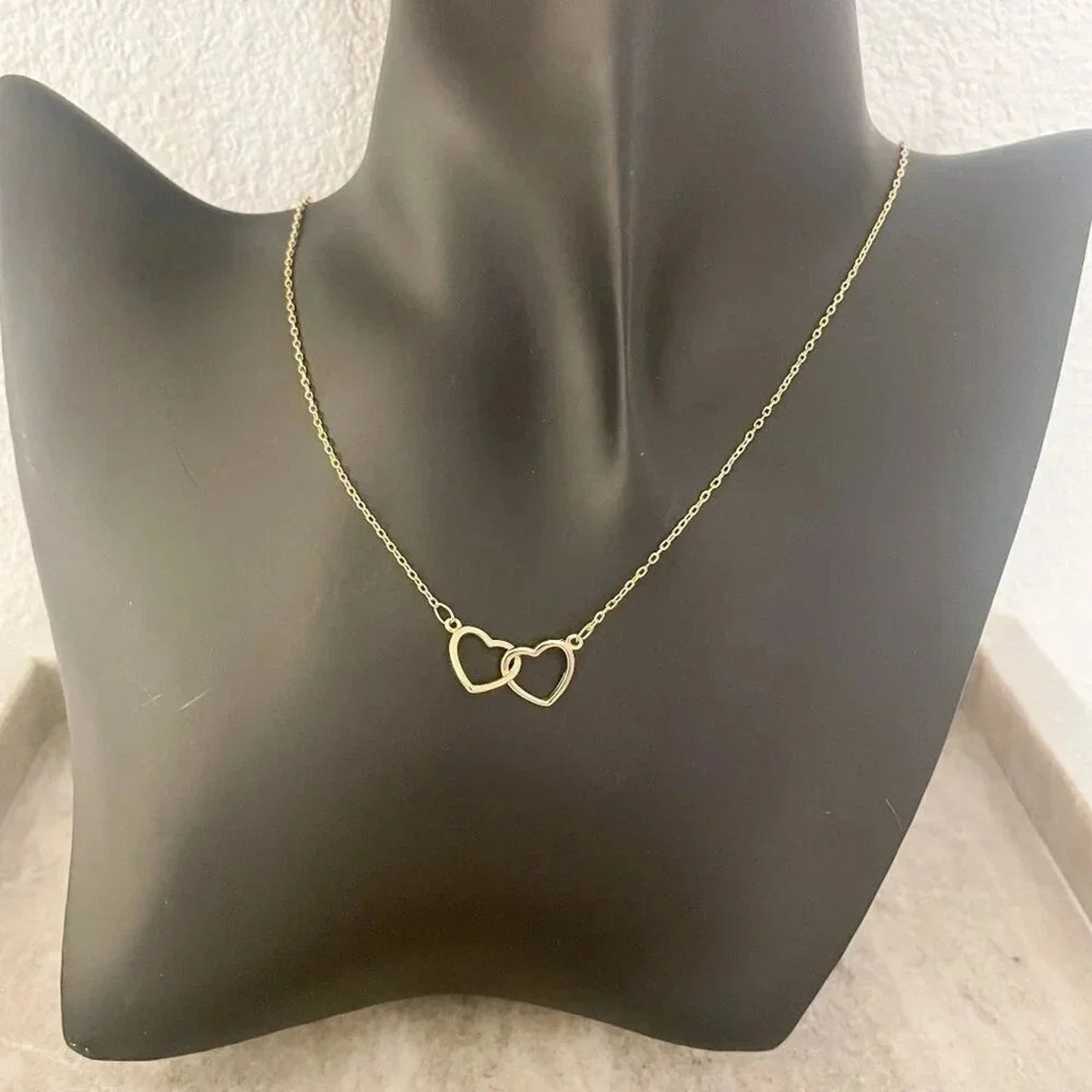 925 Sterling Silver Double Heart Linked Necklace Interlocking Hearts Necklace