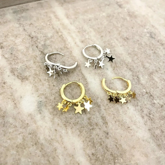 925 Sterling Silver Star Huggie Earrings Star Hoop Earrings Small Huggies
