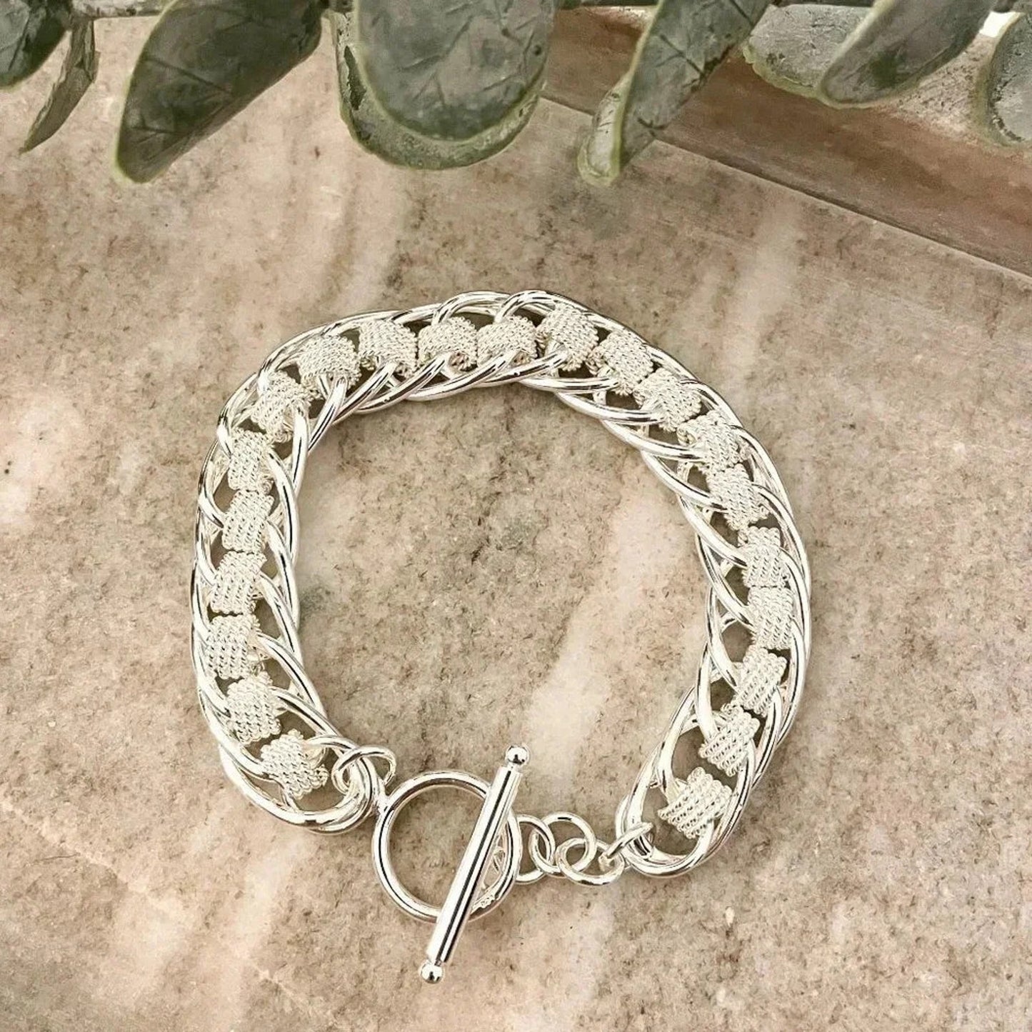 925 Sterling Silver Chunky Chain Link Bracelet Thick Bold Toggle Bracelet