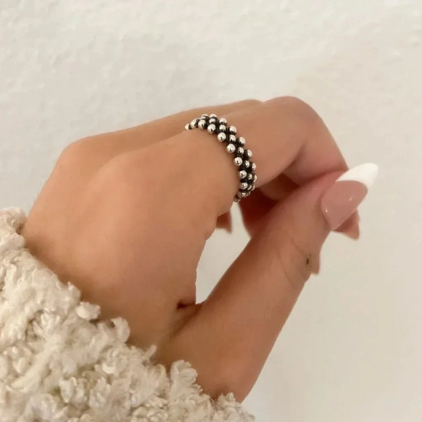 925 Sterling Silver Dainty Bead Ring Thin Ring Band Minimalist Ring Black