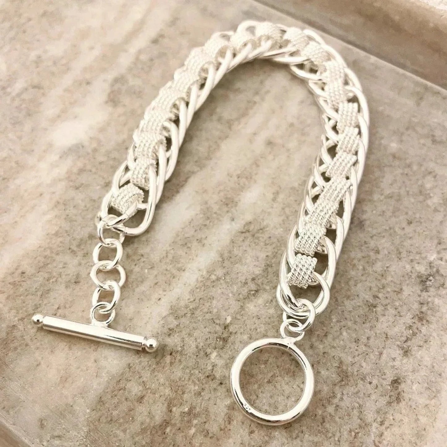925 Sterling Silver Chunky Chain Link Bracelet Thick Bold Toggle Bracelet