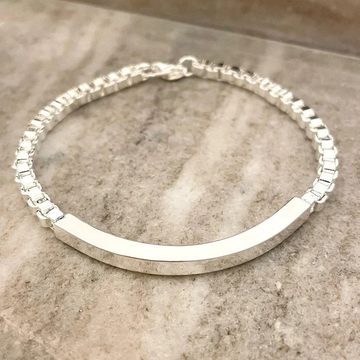 925 Sterling Silver Curve Bar Tube Bracelet Chunky Box Chain Bracelet