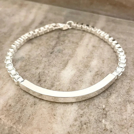 925 Sterling Silver Curve Bar Tube Bracelet Chunky Box Chain Bracelet
