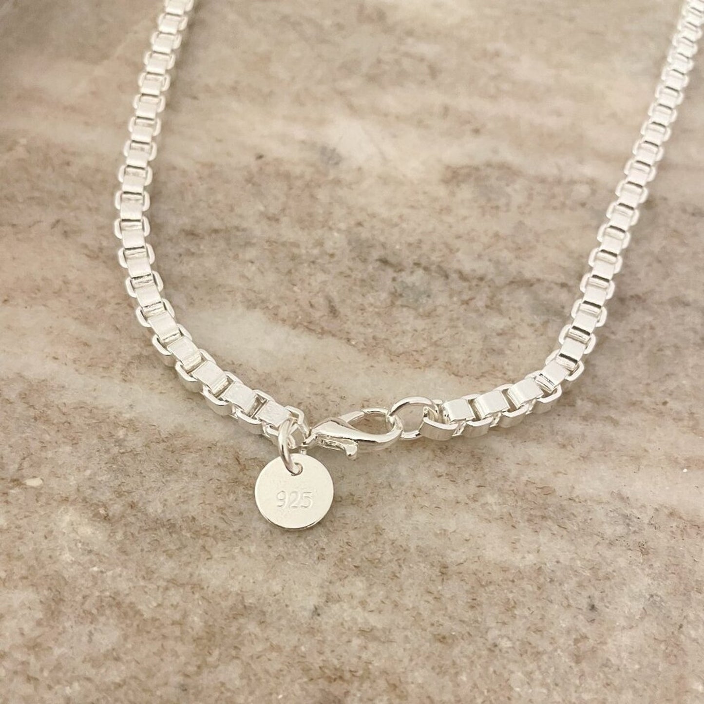 925 Sterling Silver Box Chain Necklace 4 MM Box Chain Statement Necklace