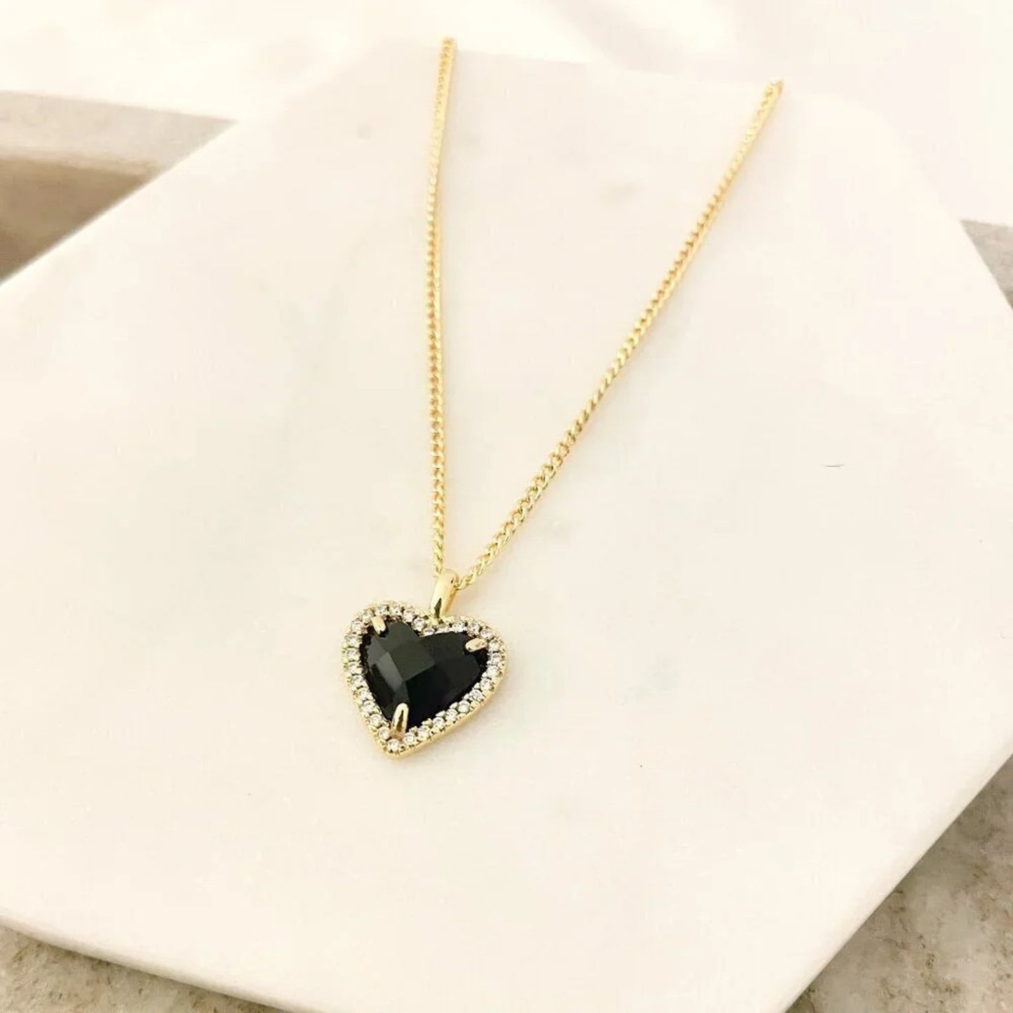 925 Sterling Silver Black Heart Diamond Necklace Dainty Gold Heart Necklace