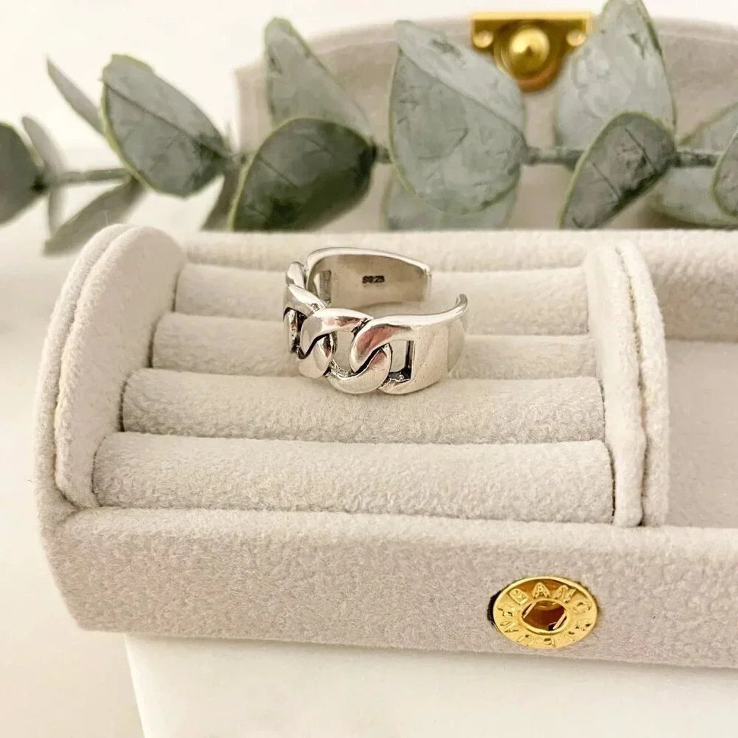 925 Sterling Silver Chunky Chain Link Ring Minimalist Curb Chain Ring