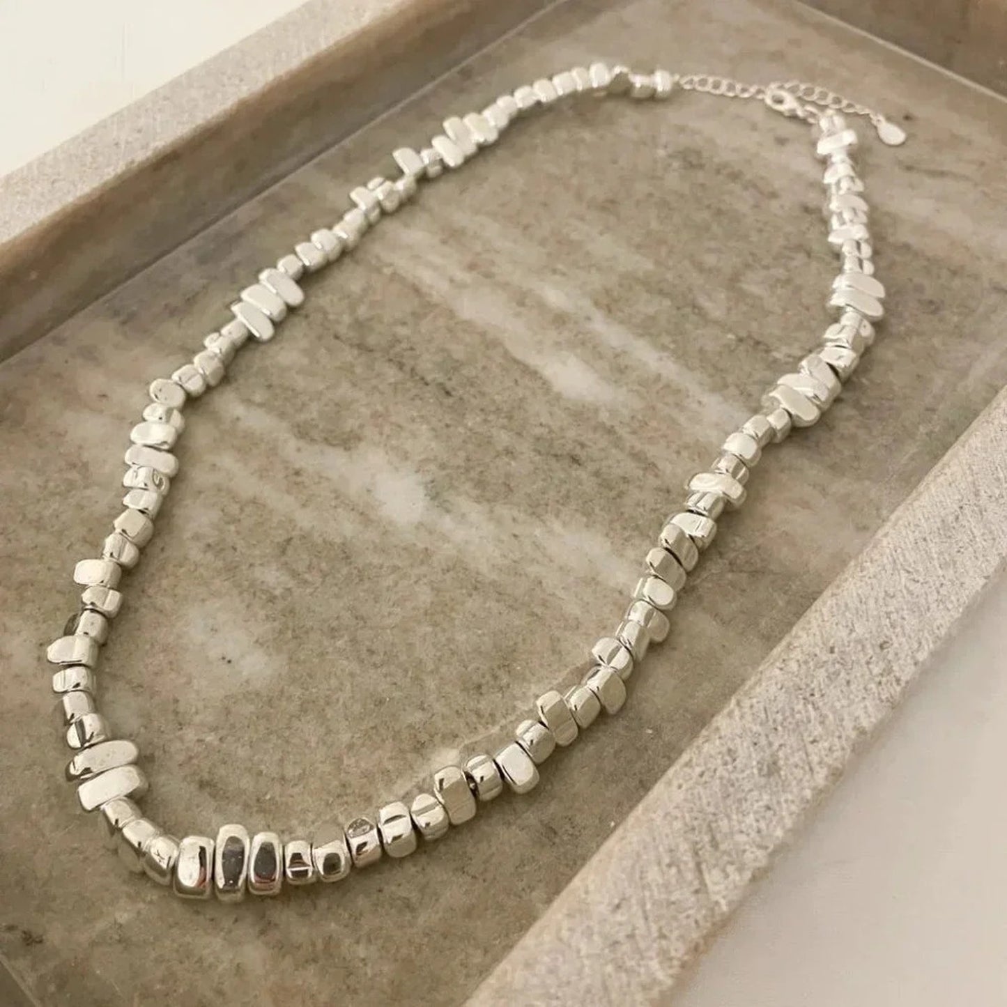 925 Sterling Silver Chunky Bead Necklace Stone Necklace Statement Necklace