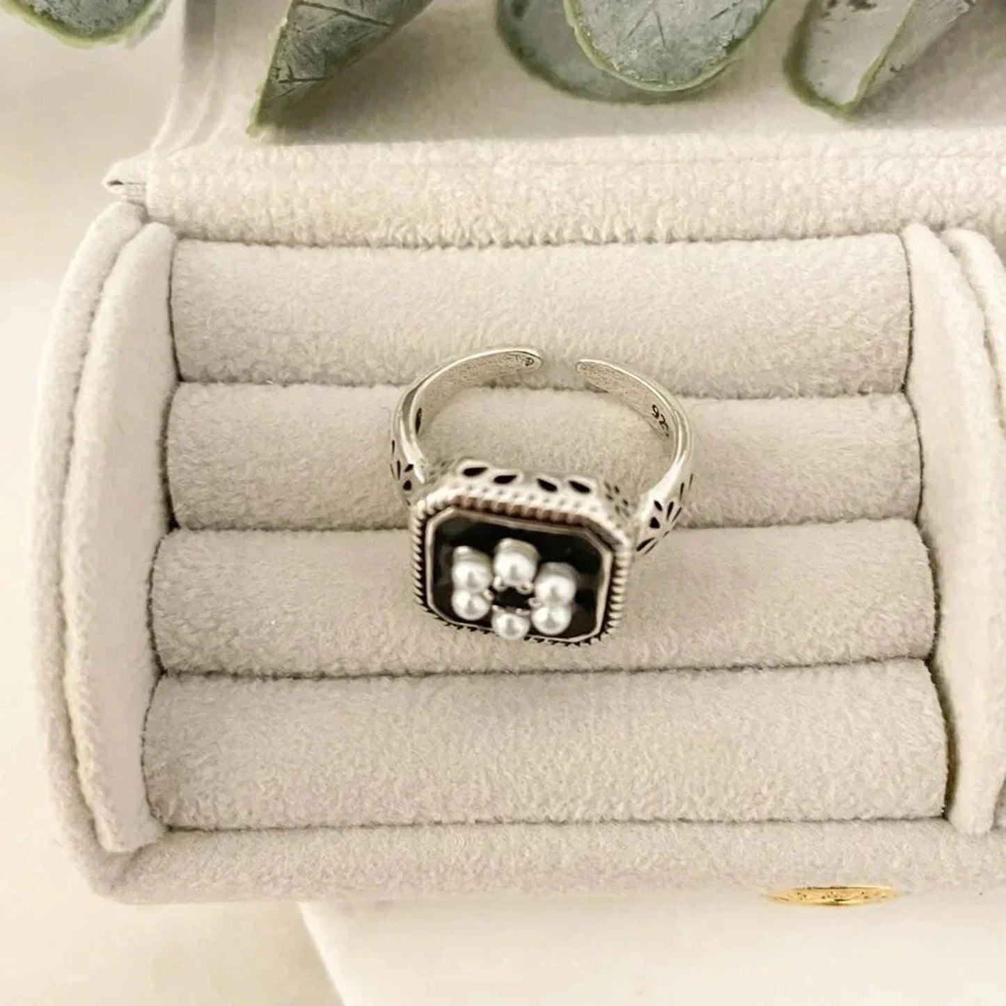 925 Sterling Silver Chunky Ring Statement Ring Pearl Ring Pearl Flower Ring