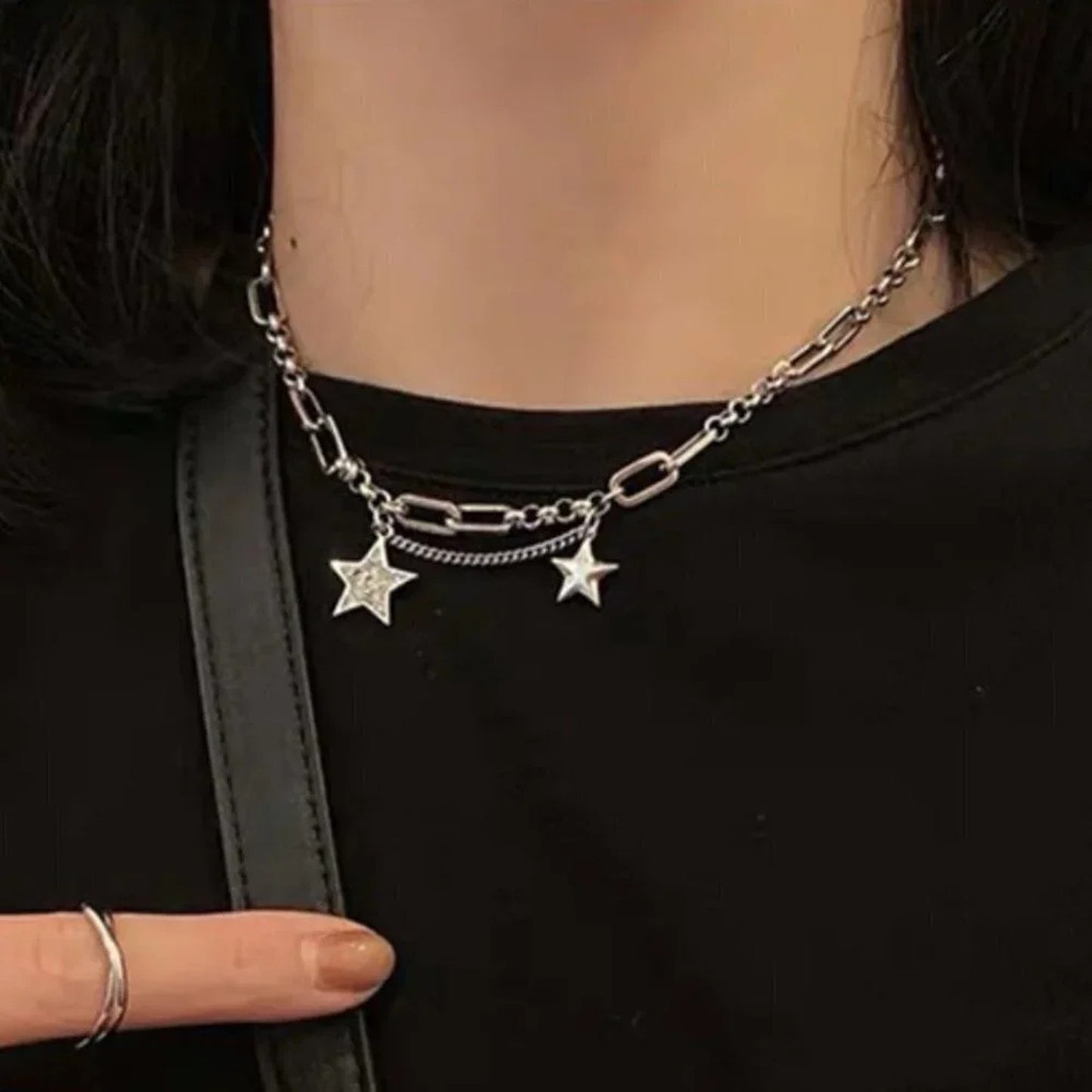 925 Sterling Silver Star Chain Link Necklace Dangle Chain Vintage Necklace