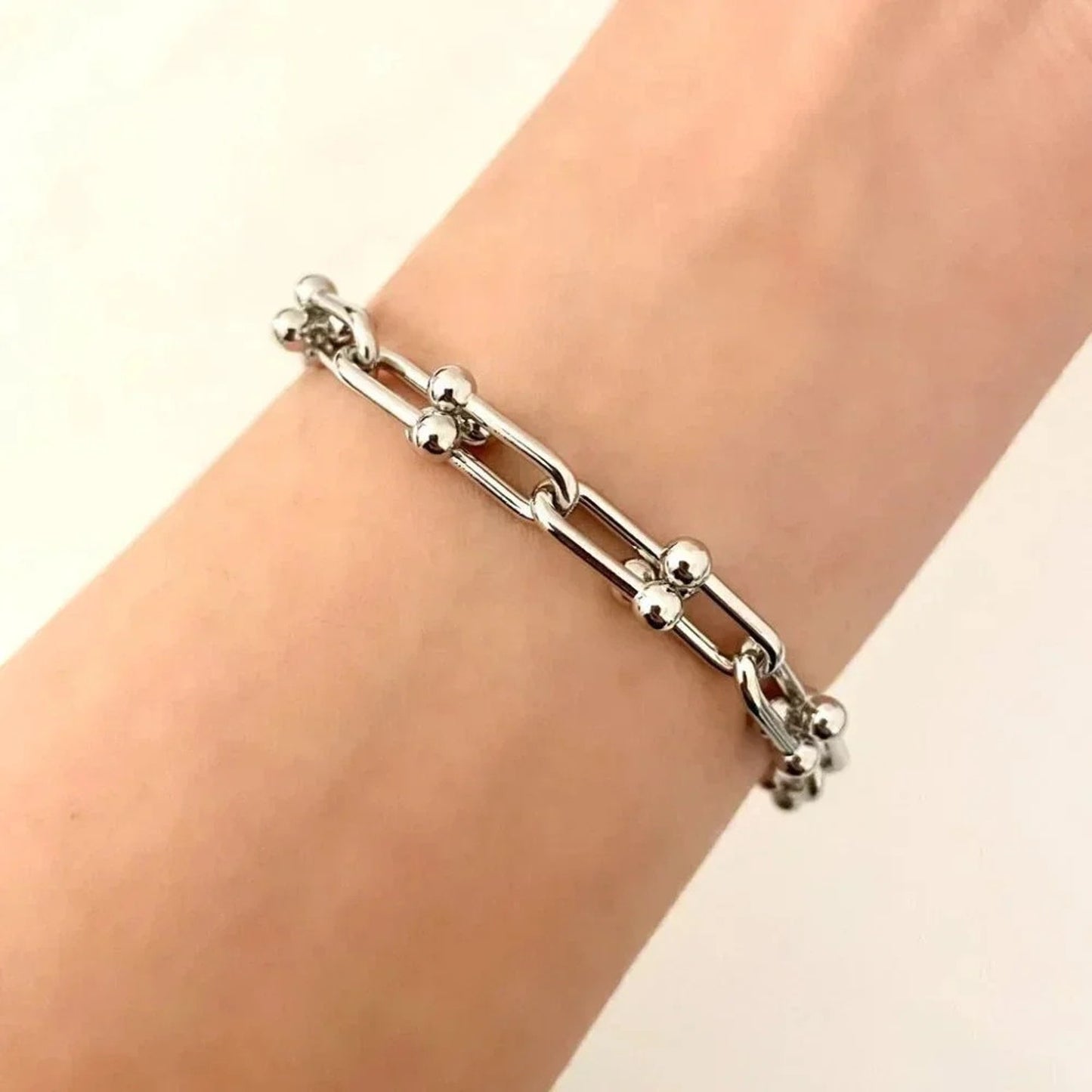925 Sterling Silver U-Link Bracelet Horseshoe Bracelet Chunky Modern Bracelet